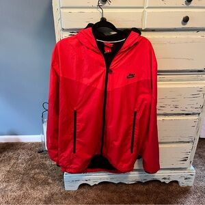 Nike Mens Red and Orange Jackets Hooded Jacket with black lining. Mens XL.